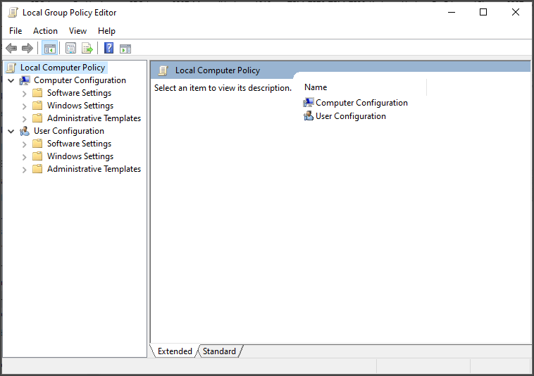 The Local Policy Group Editor dialog box.